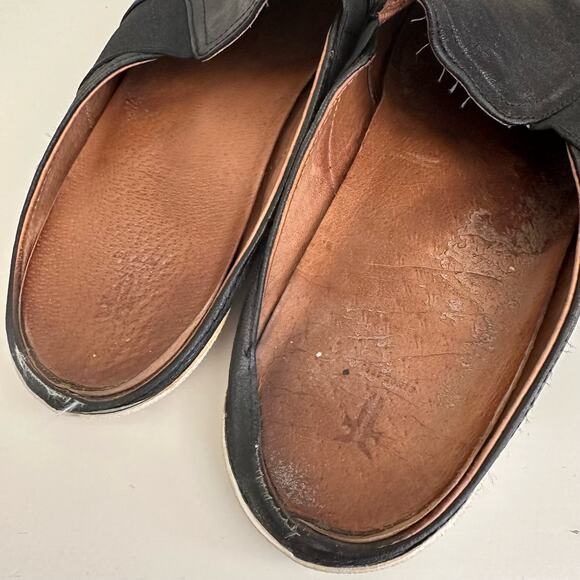 Frye Melanie Slip On Leather Flat Gore Mules Black - Picture 4 of 5